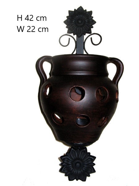 Forged wall lamp with walnut ceramic pot