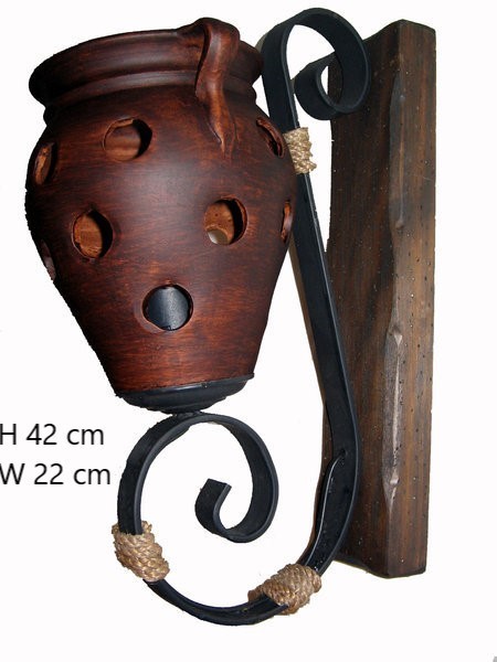 Wall lamp forging, pottery walnut colored and wood 1 light