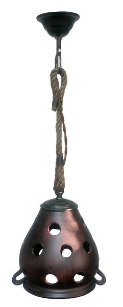 1 LIGHT CERAMIC LAMP, ROPE AND FORGE