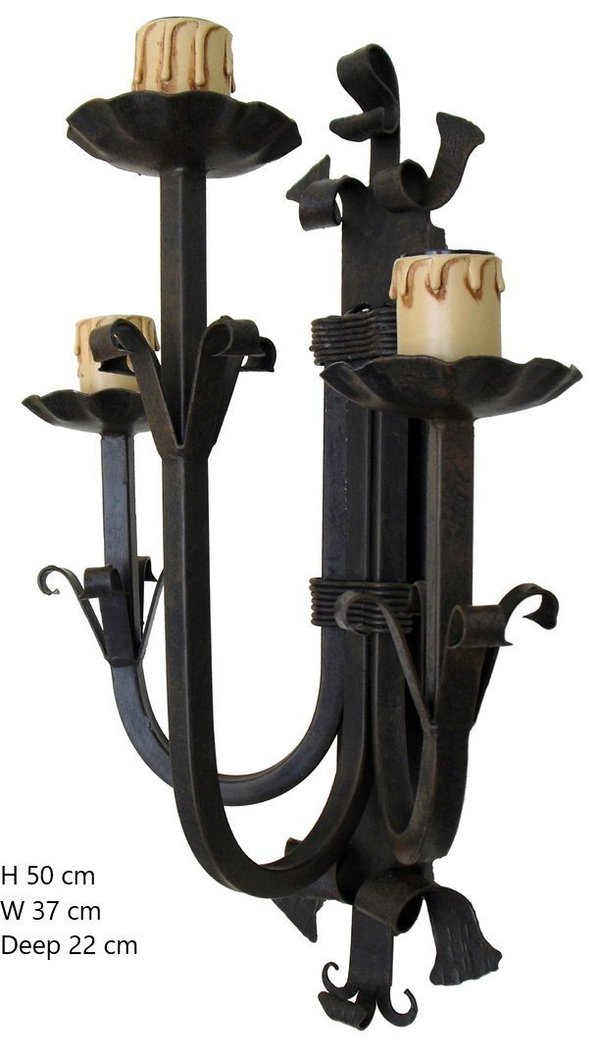 Aplique de forja 3 luces medieval