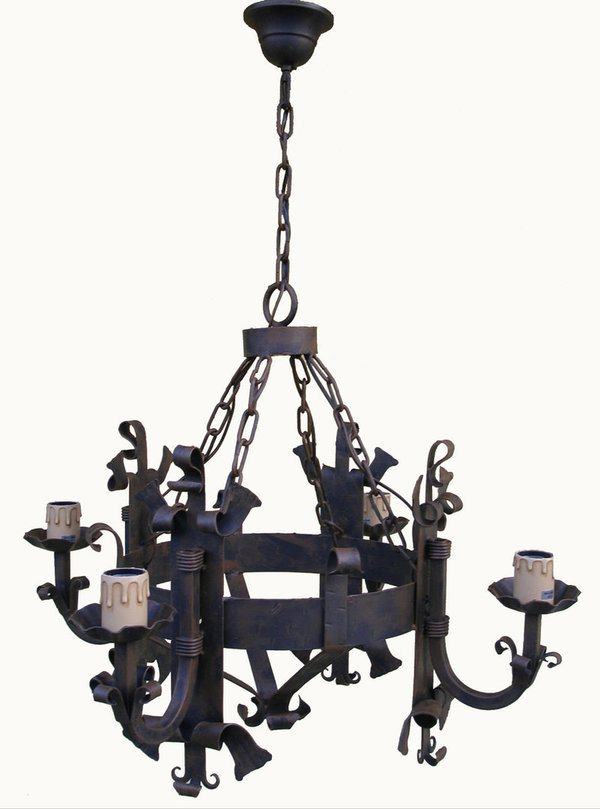 Lámpara de forja de 4 luces medieval