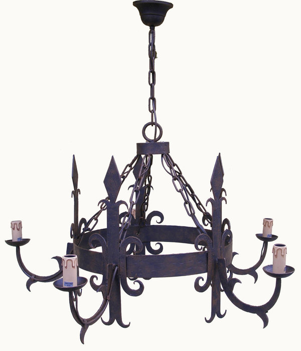 Medieval ceiling wrought iron lamp 5 lights - CT107