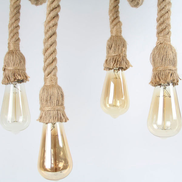 Lámpara de techo con bambú y 6 luces cuerda. COFFRE