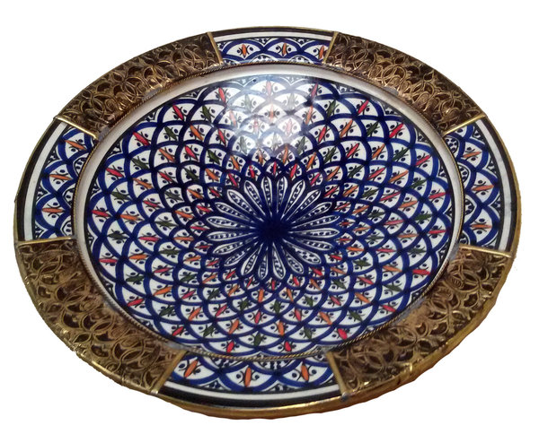 Plato de cerámica de Fez color azul y estaño