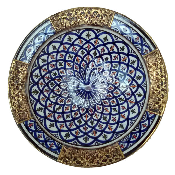 Plato de cerámica de Fez color azul y estaño