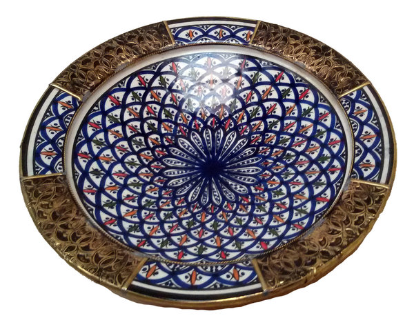 Plato de cerámica de Fez color azul y estaño. Mod. 2