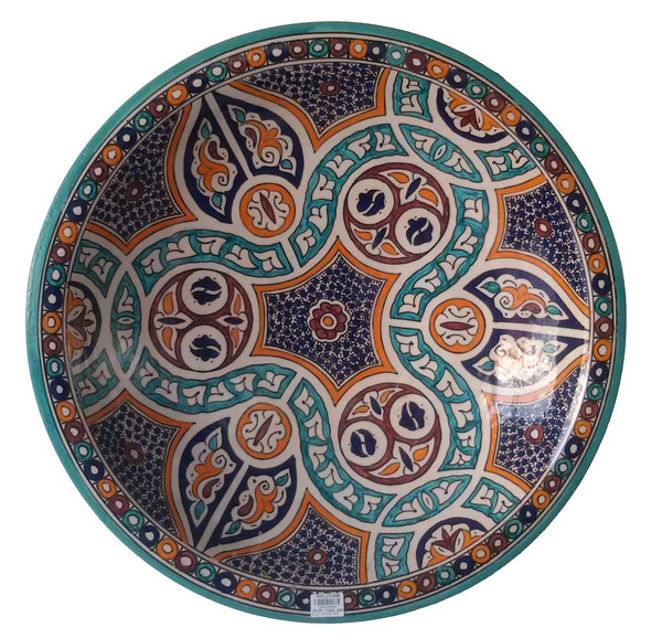 Plato de cerámica de Fez color verde y azul - 60 cm