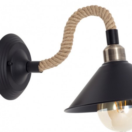 SOGA Wall lamp 1 light black hemp rope