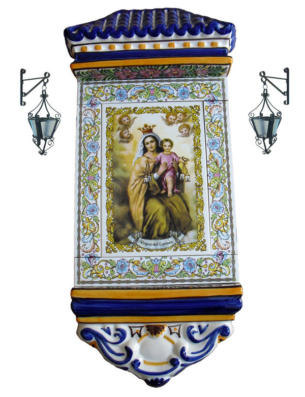 Virgen del Carmen, tejado pequeño, cenefa y farolillos