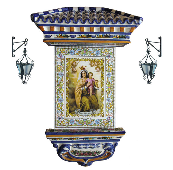 Virgen del Carmen, tejado mediano, cenefa y farolillos