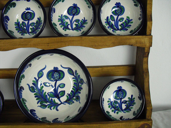 JUEGO DE GAZPACHERAS con mueble-flor azul